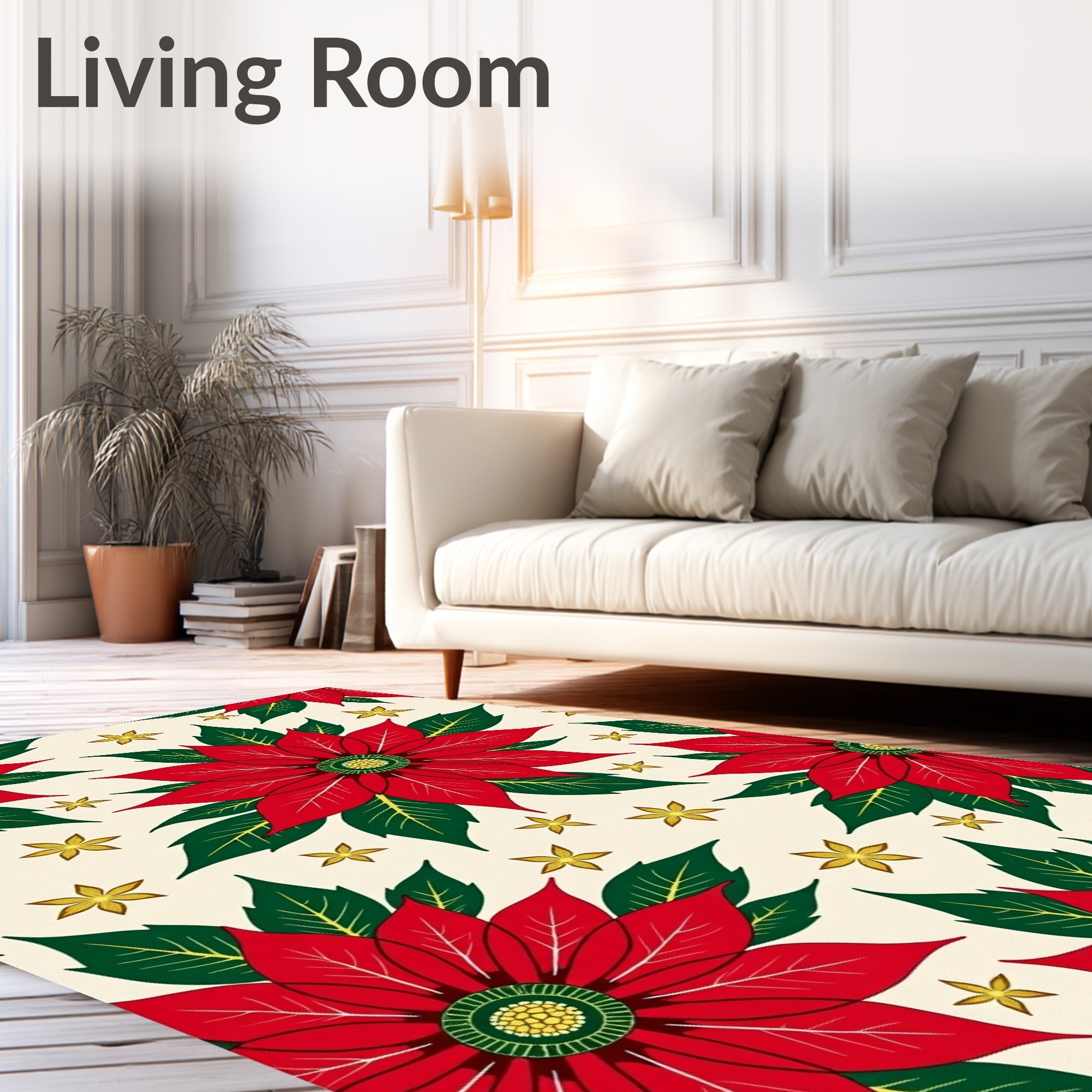 Crimson Poinsettia Garden Cream Rug