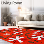 Red White Snowflakes and Greens Rug