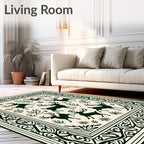Dark Green Reindeer Forest Border Rug