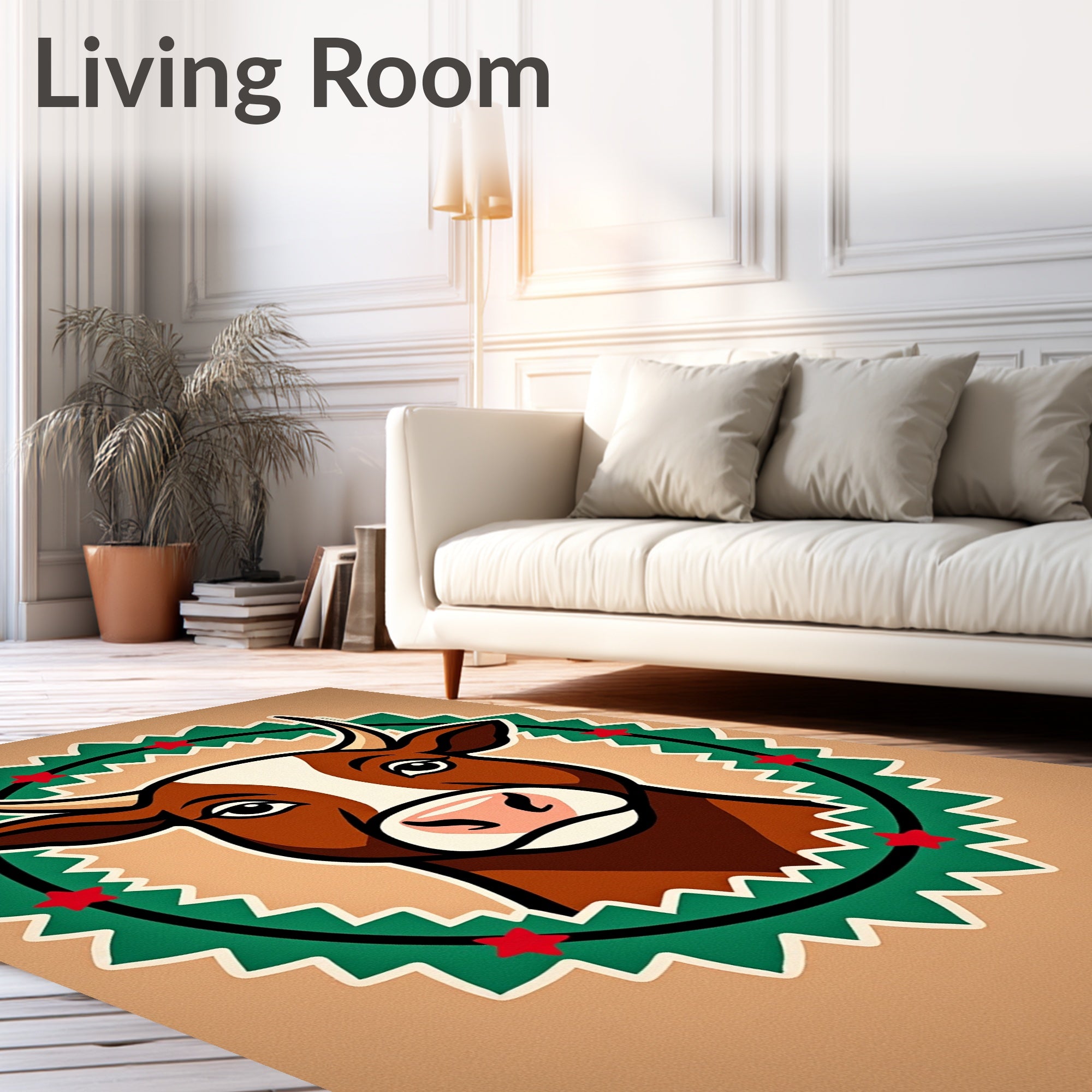 Farmhouse Cow Red Star Wreath Rug