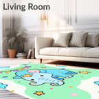 Cute Blue Elephant Stars Garland Rug