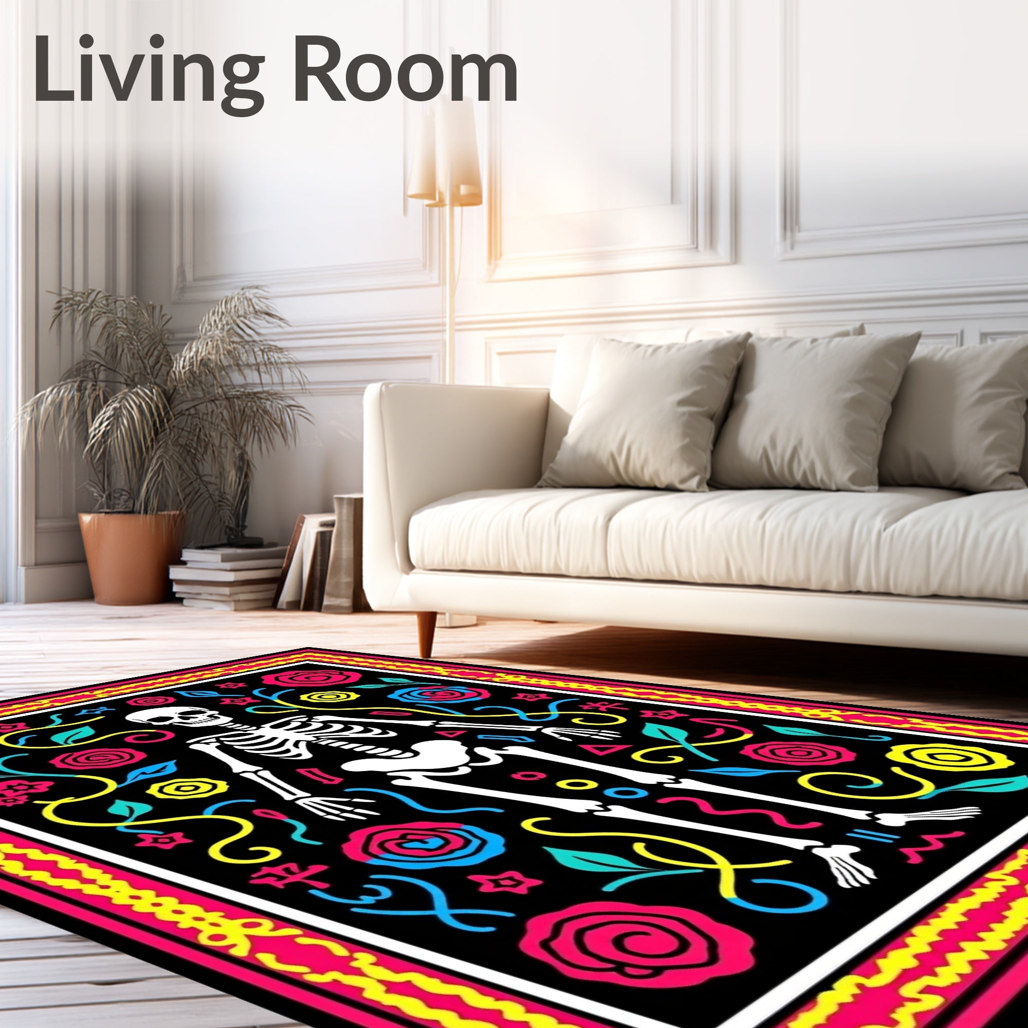 Vibrant Skeleton Floral Medallion Rug