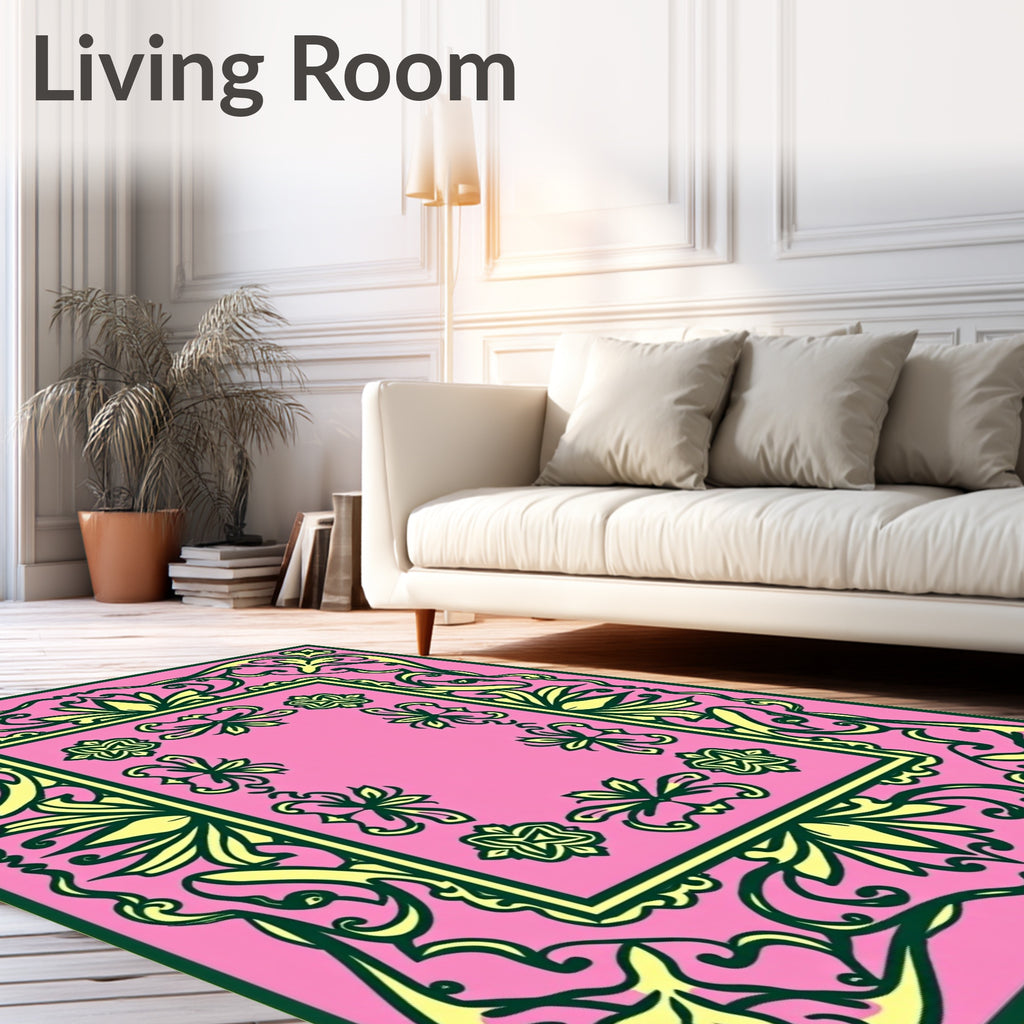 Pink Floral Bordered Medallion Rug
