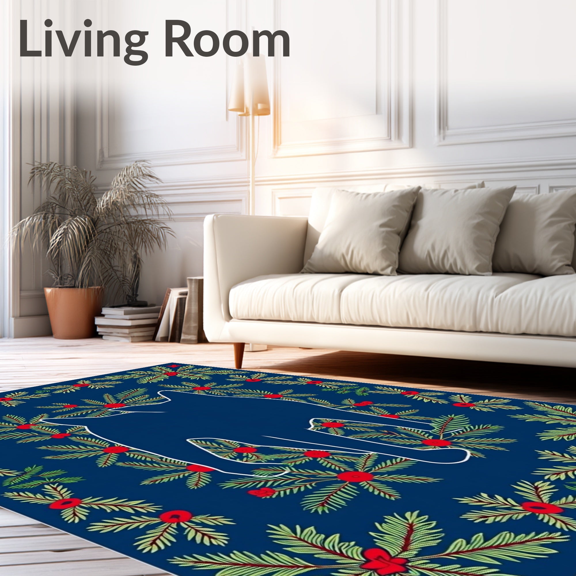 Midnight Blue Forest Cat Silhouette Rug