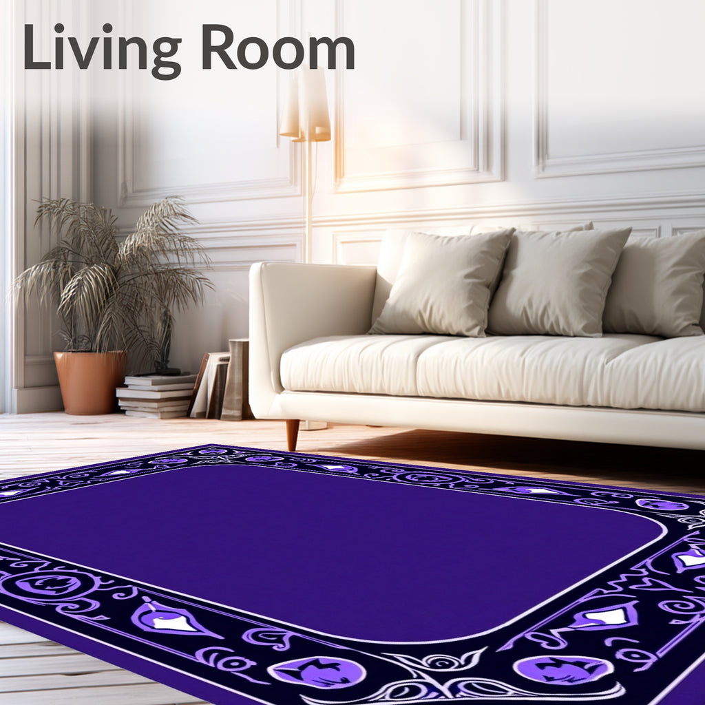 Elegant Deep Purple Floral Border Rug