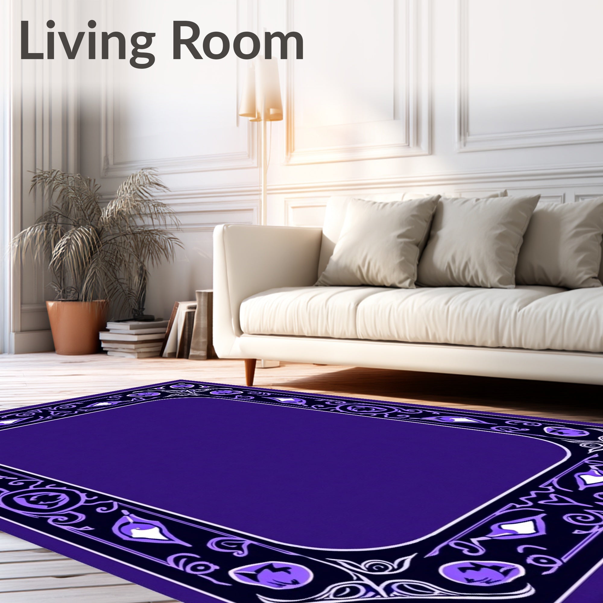 Elegant Deep Purple Floral Border Rug