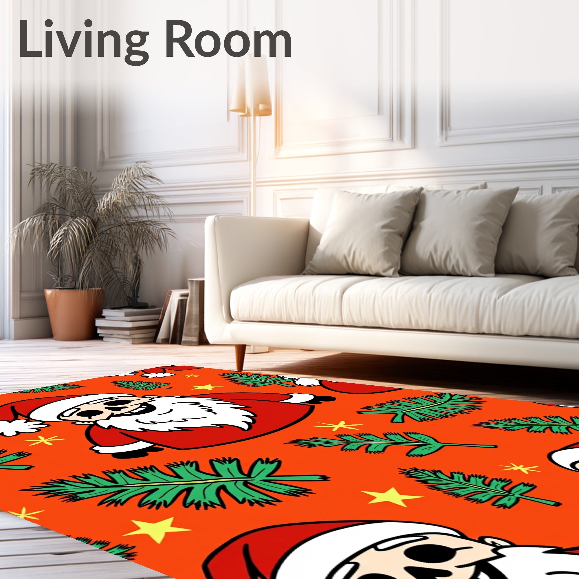 Spooky Santa Christmas Tree Yellow Stars Rug