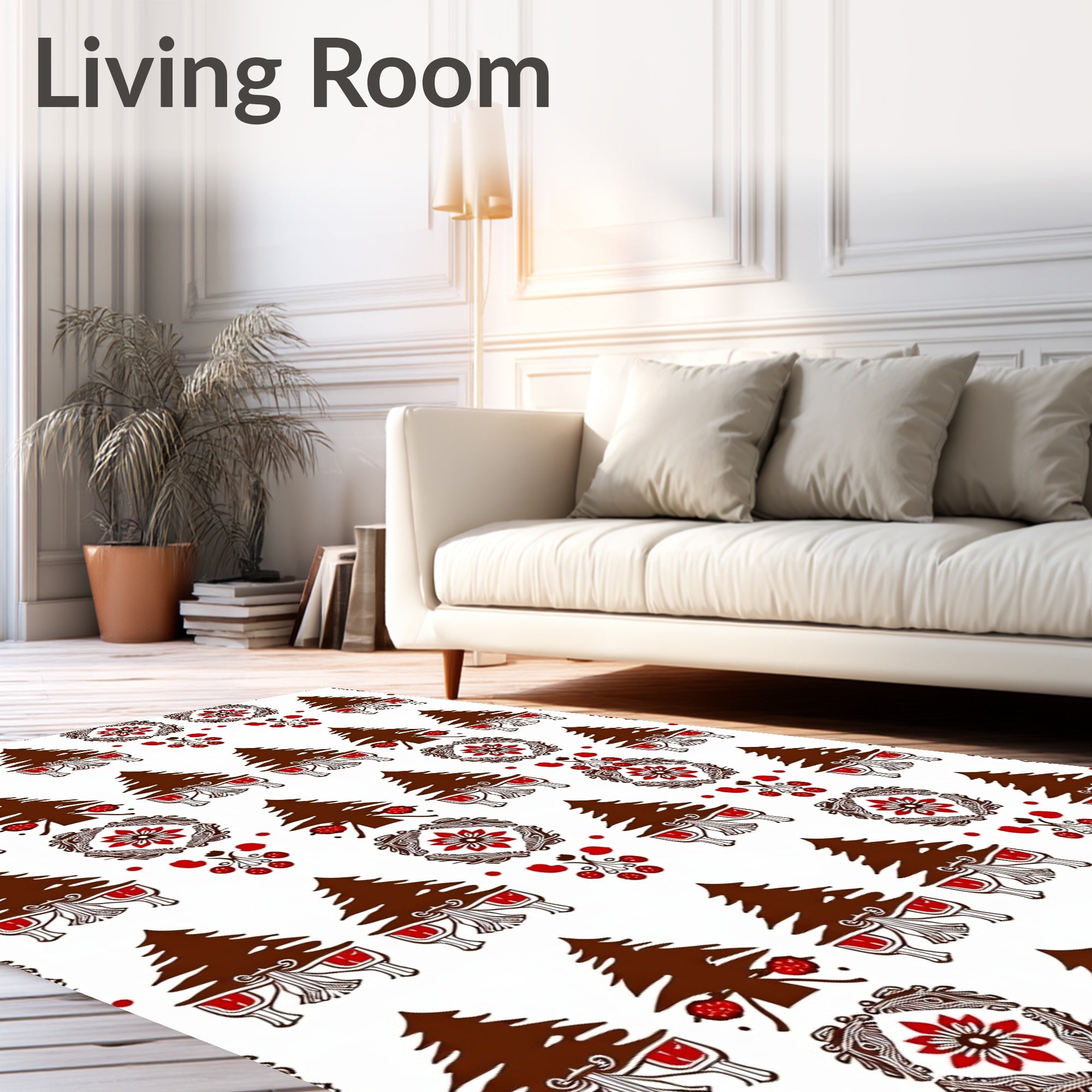 Brown Red Pine Floral Medallion Rug