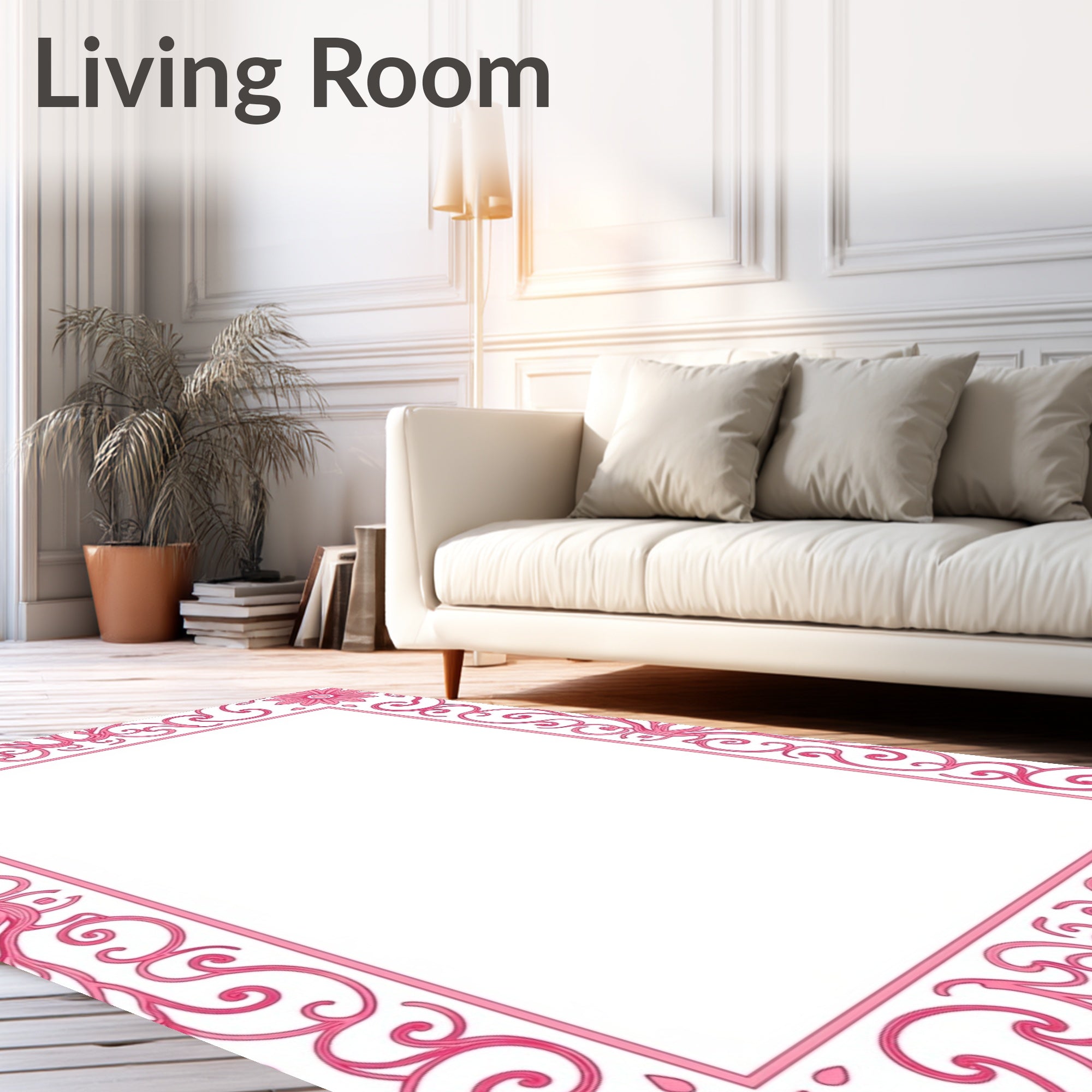 Pink Floral Swirl Border Rug