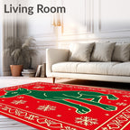 Holiday Green Dog Snowflake Red Rug
