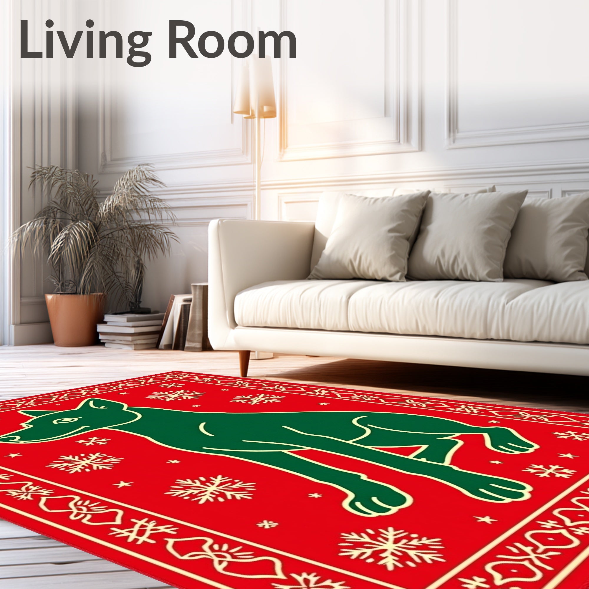 Holiday Green Dog Snowflake Red Rug