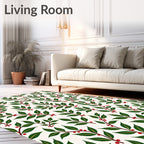 Festive Red Berry Green Leaf Branches Rug