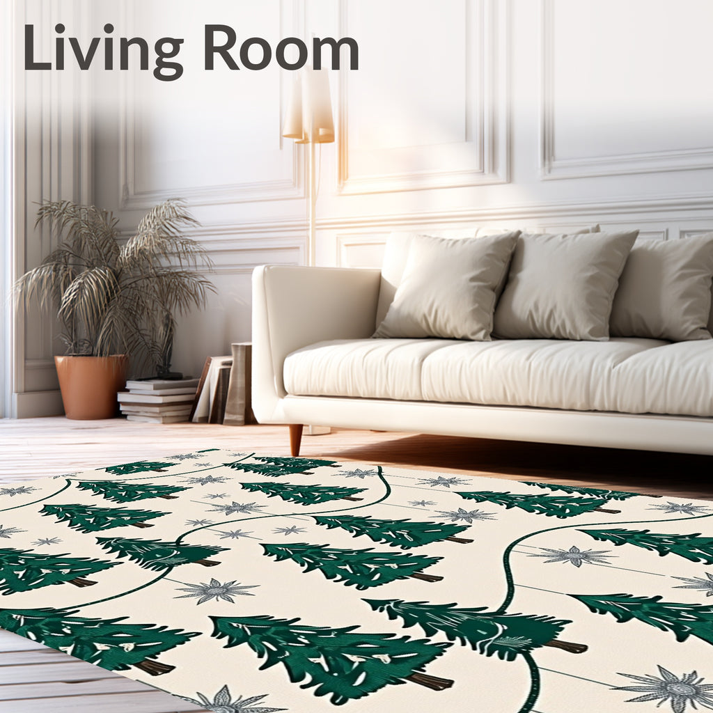 Cream Emerald Pine Snowflake Garland Rug
