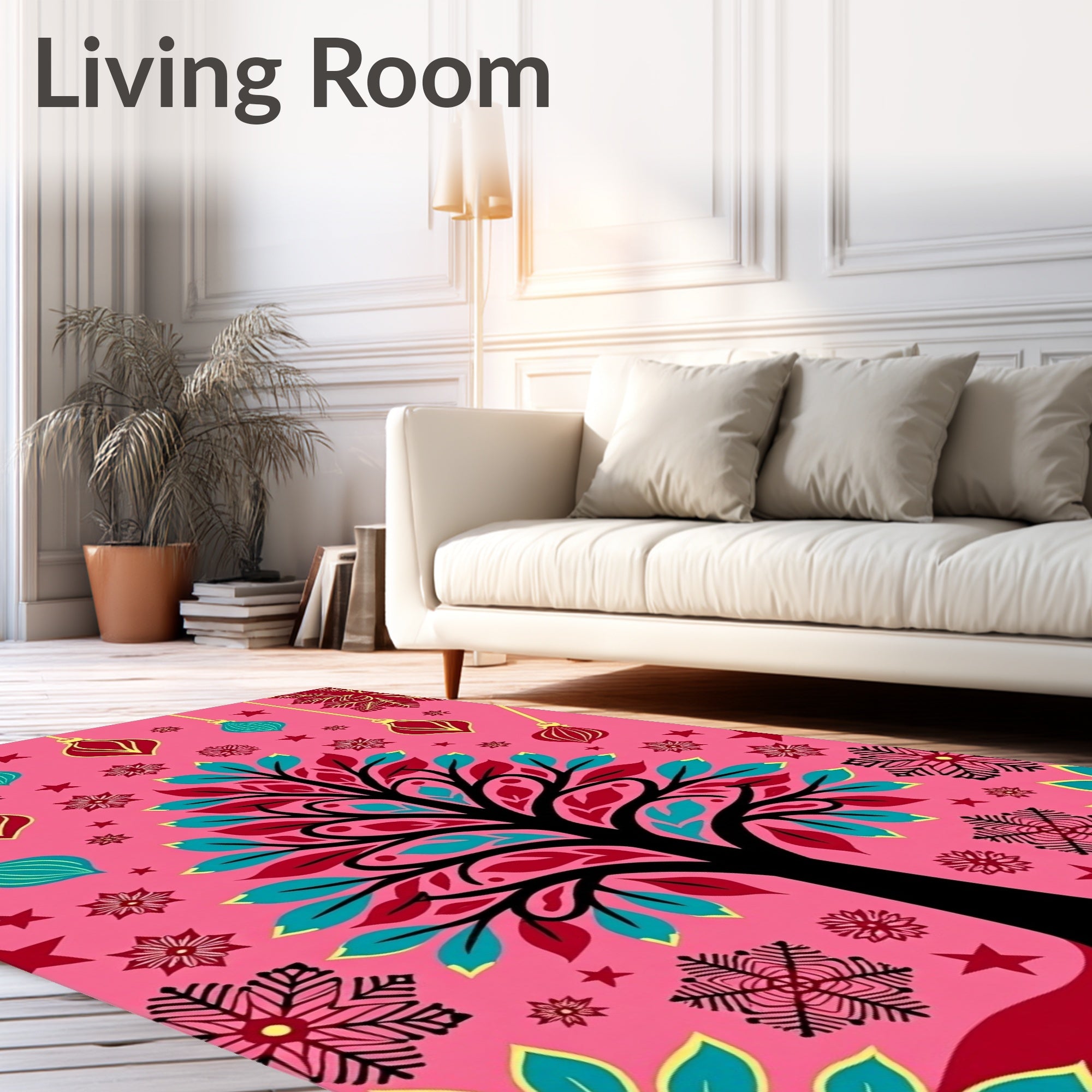 Pink Teal Red Ornament Tree Rug