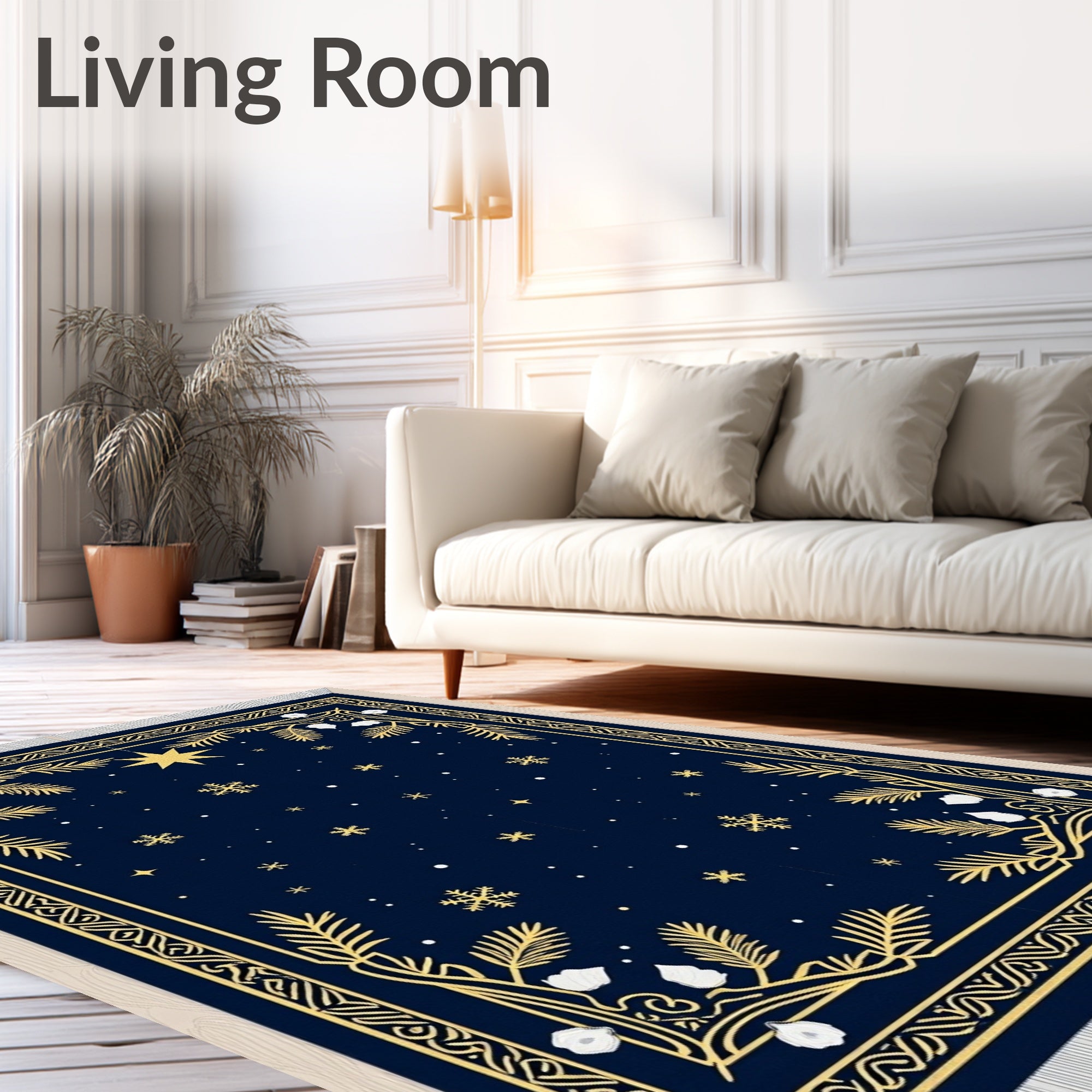 Celestial Midnight Snow Star Rug