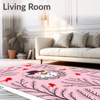 Pink Snowman Cardinal Winter Forest Rug