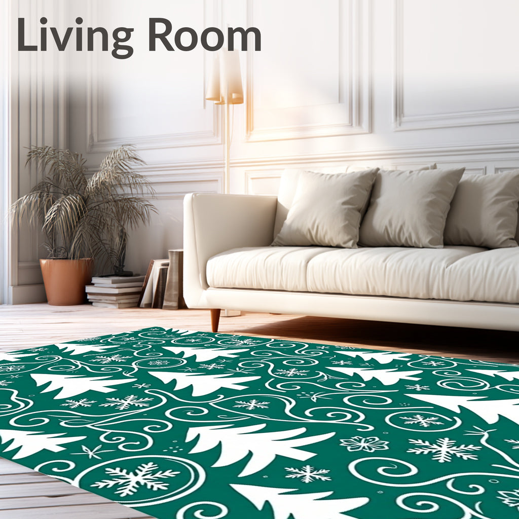 White Pine Snowflake Swirl Emerald Rug