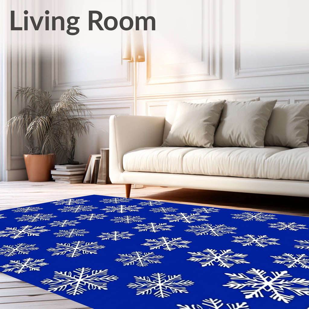 White Snowflakes On Royal Blue Rug