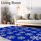 White Snowflakes On Royal Blue Rug