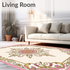 Pink Golden Floral Medallion Frame Rug