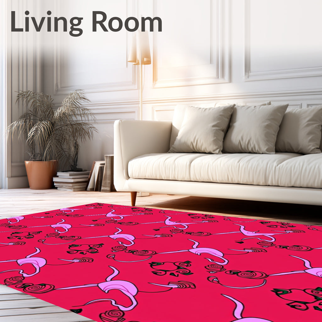 Crimson Pink Floral Ribbon Swirl Rug