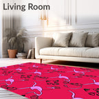 Crimson Pink Floral Ribbon Swirl Rug