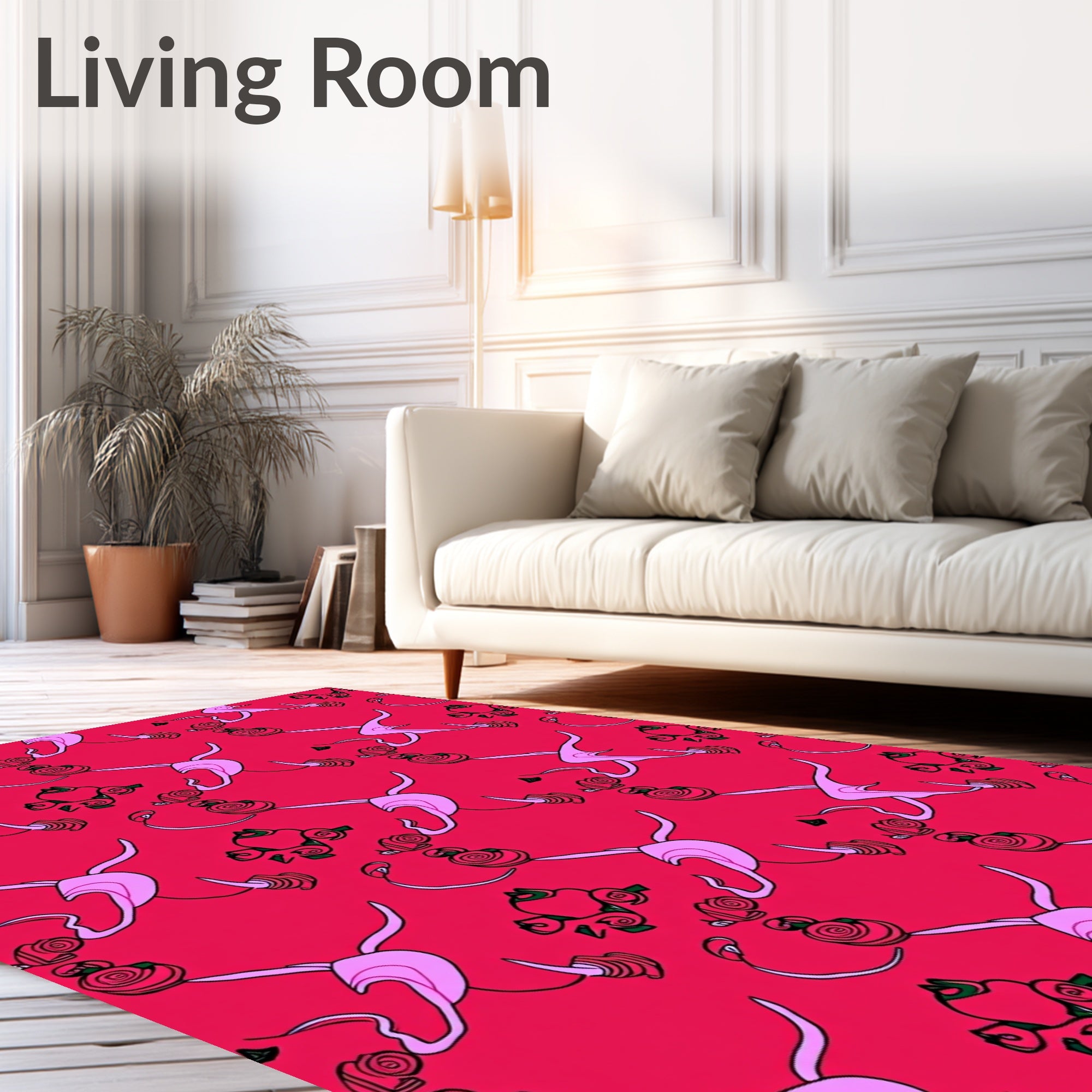 Crimson Pink Floral Ribbon Swirl Rug