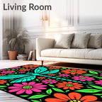 Vibrant Teal Dragonfly Floral Garden Rug