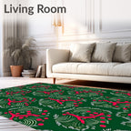Crimson Coral Swirl Green Wreath Rug