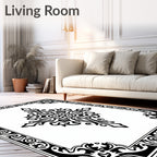 Black Ornate Symmetry Scrollwork Rug