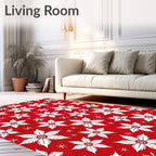 Festive Red White Floral Snowflakes Rug