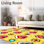 Whimsical Red Gingerbread Houses Yellow Rug