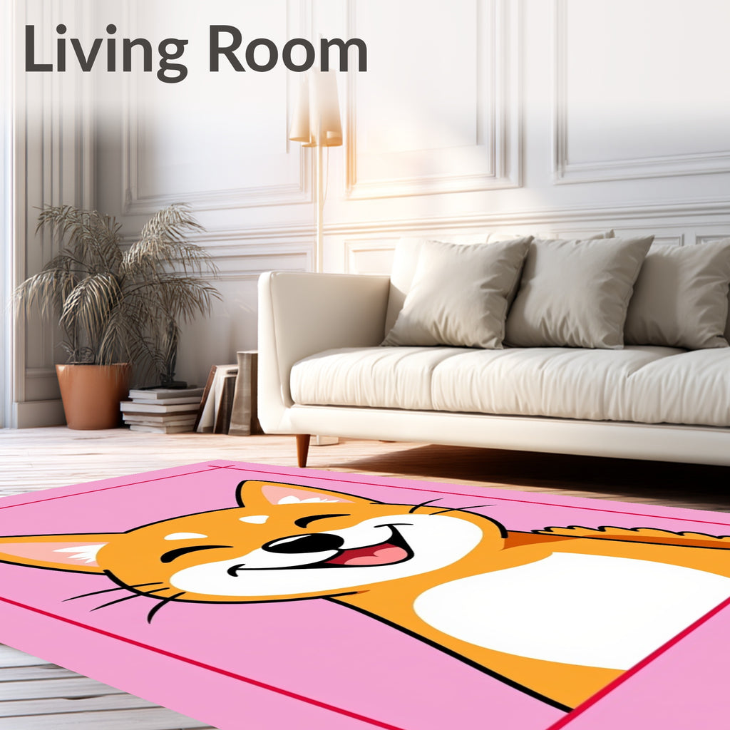 Cute Shiba Inu Pink Cartoon Portrait Rug