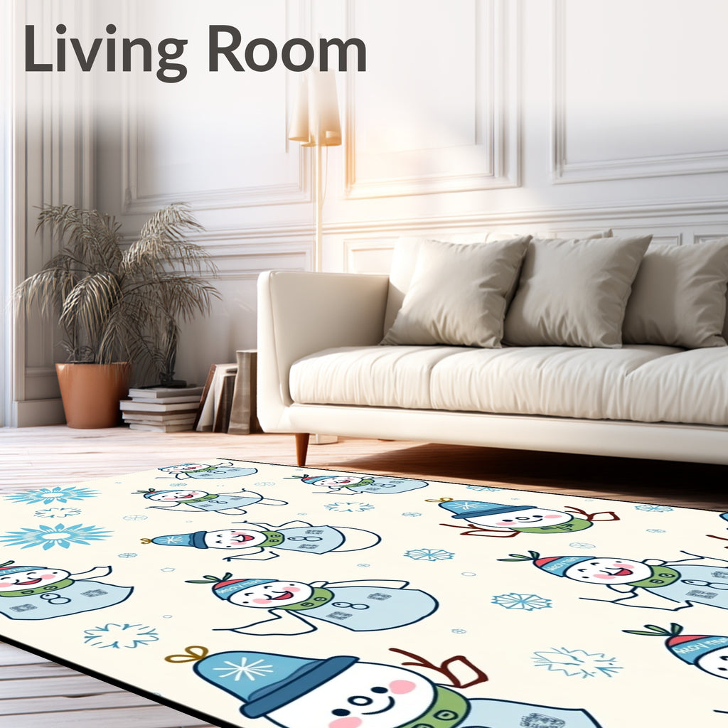 Charming Snowman Winter Snowflakes Rug