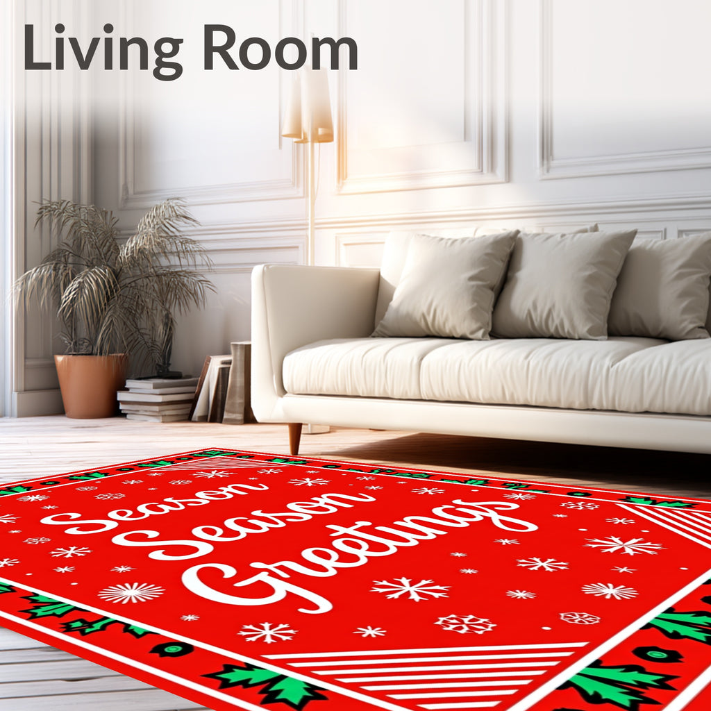 Red Snowflakes Holly Border Rug