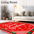 Red Snowflakes Holly Border Rug