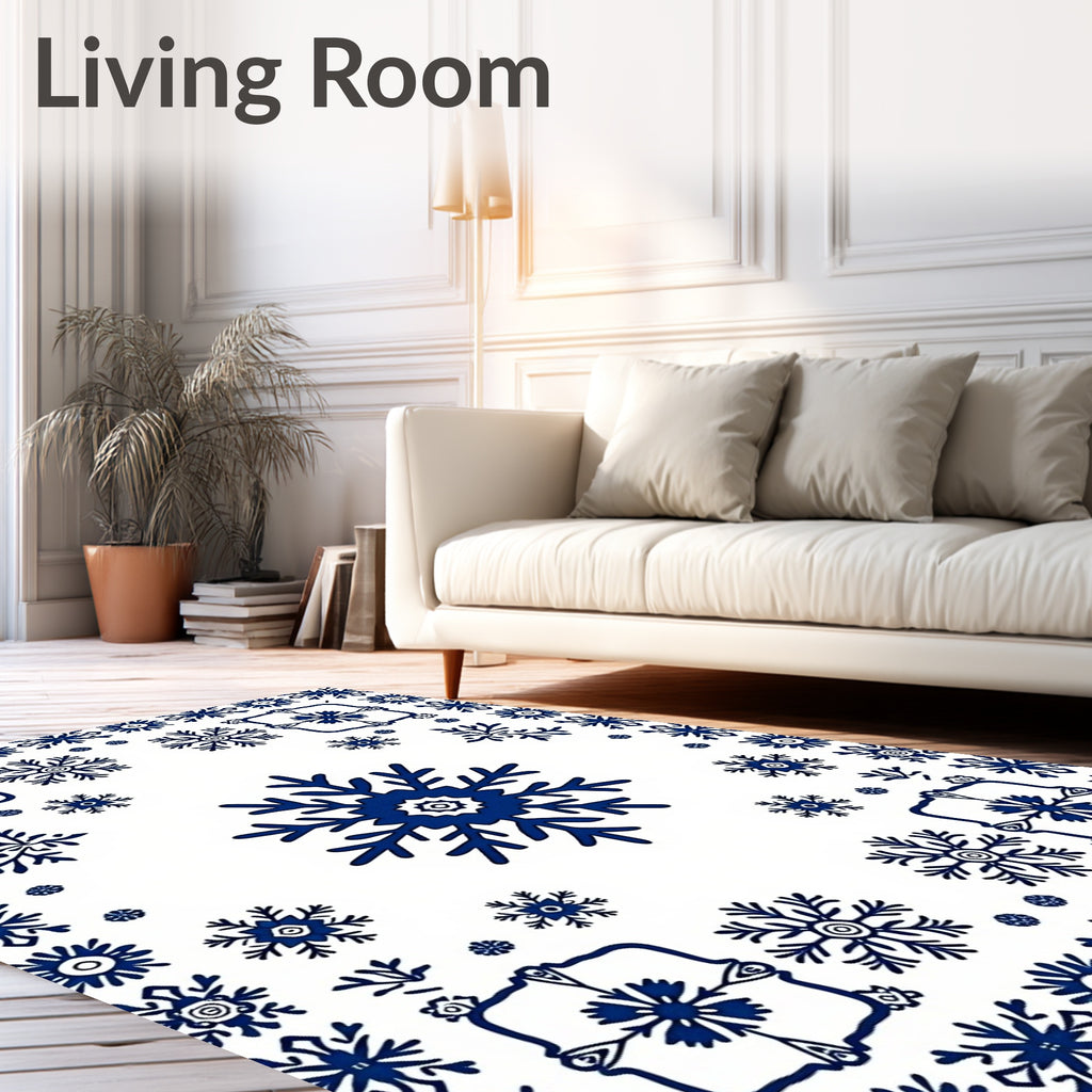 Dark Blue Snowflake Medallion Collection Rug