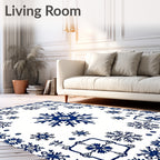 Dark Blue Snowflake Medallion Collection Rug