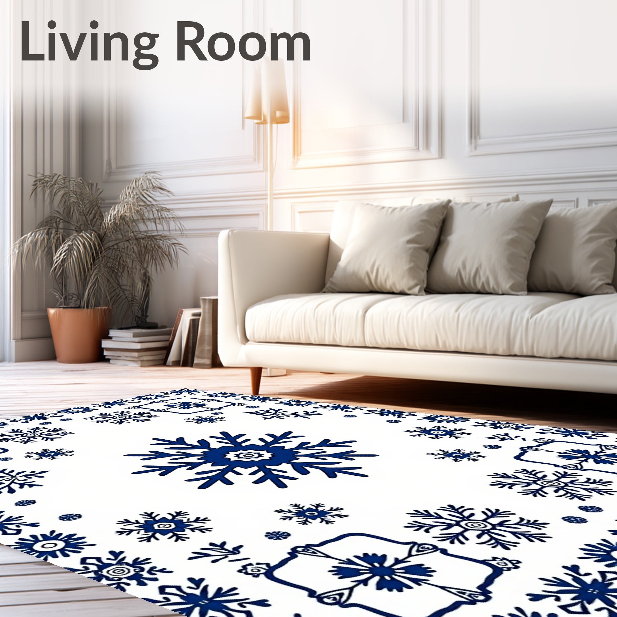 Dark Blue Snowflake Medallion Collection Rug