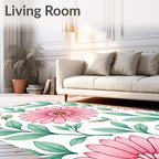 Pink Daisy Botanical Whimsical Arrangement Rug