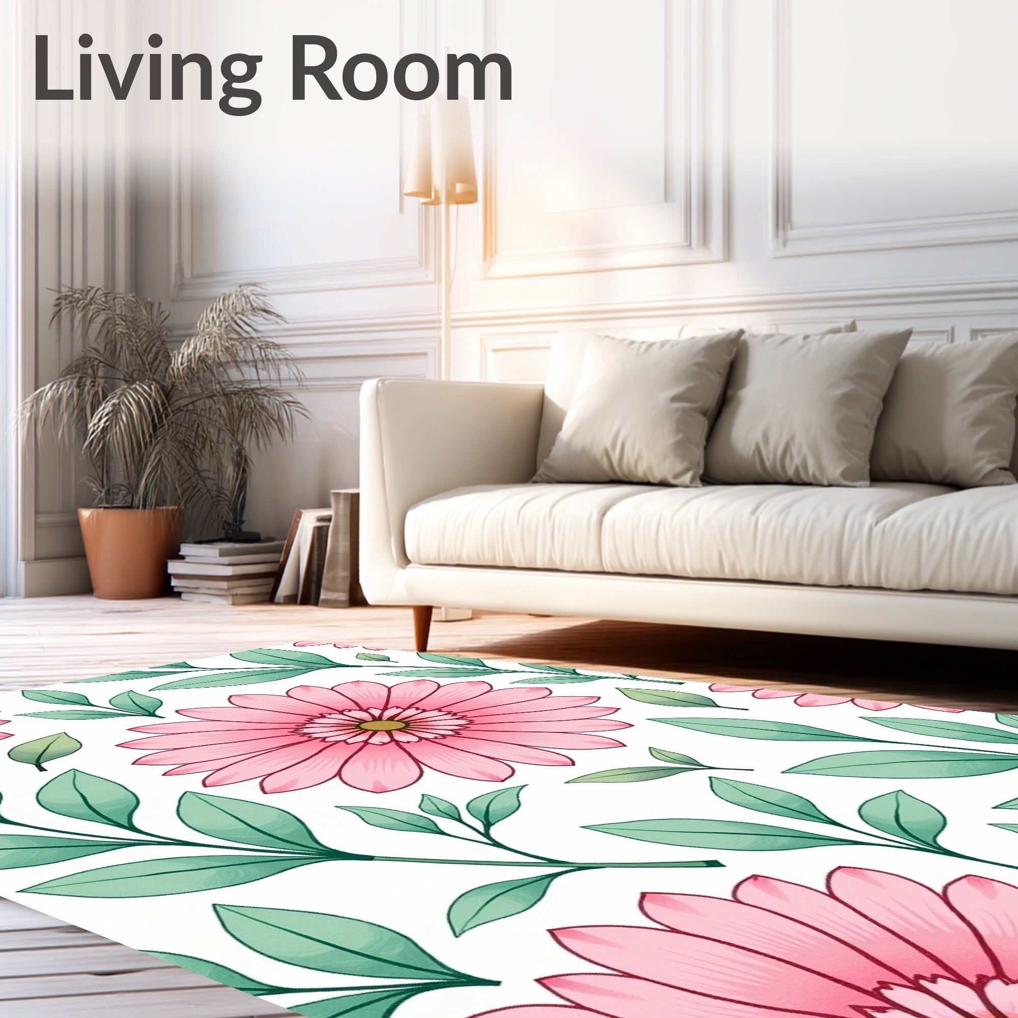Pink Daisy Botanical Whimsical Arrangement Rug