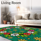 Vibrant Floral Wreath Green Rug