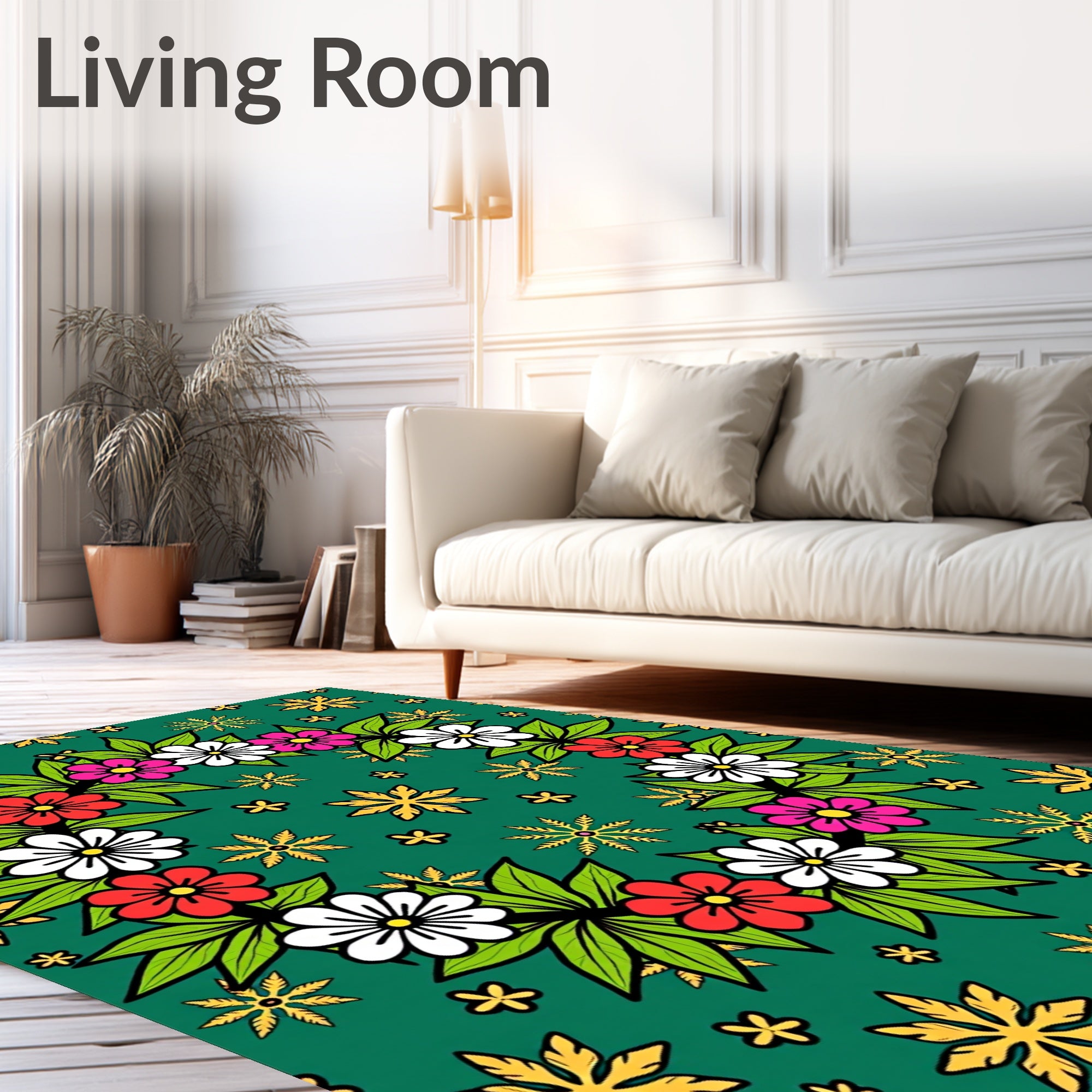 Vibrant Floral Wreath Green Rug