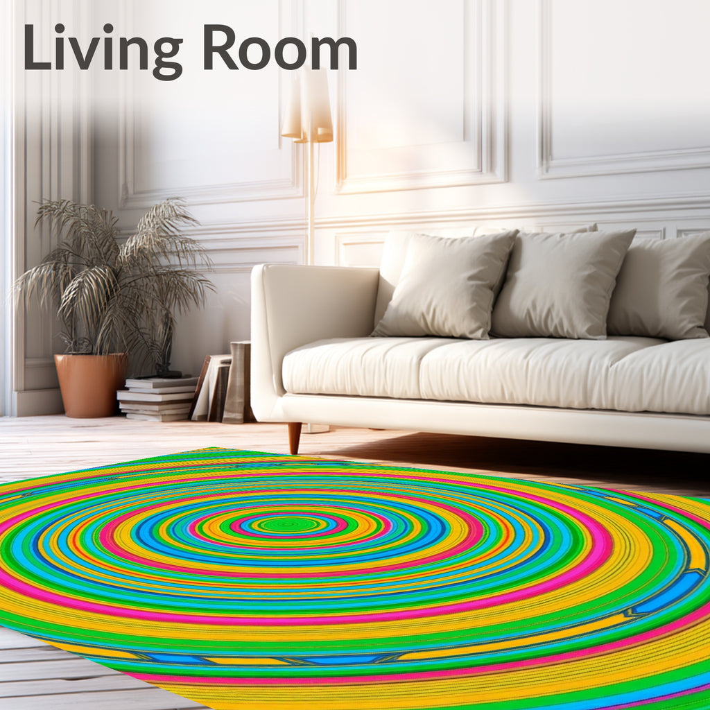 Vibrant Green Blue Yellow Pink Circles Rug
