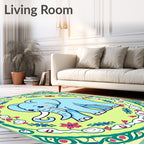 Light Blue Elephant Floral Medallion Rug