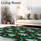 Festive White Pine Trees Red Star Accents Rug