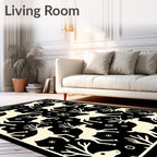Cream Deer With Snowflakes On Black Rug