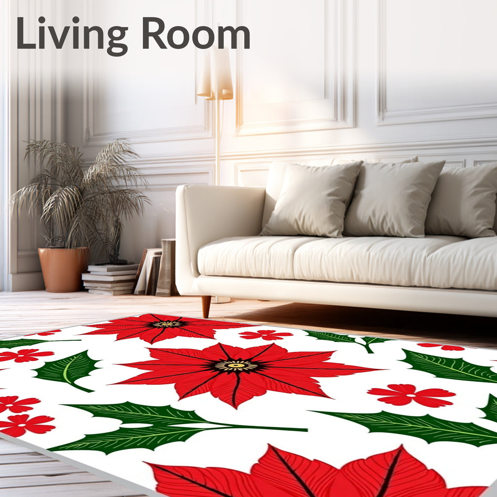 Red Poinsettia Holly Floral Arrangement Rug
