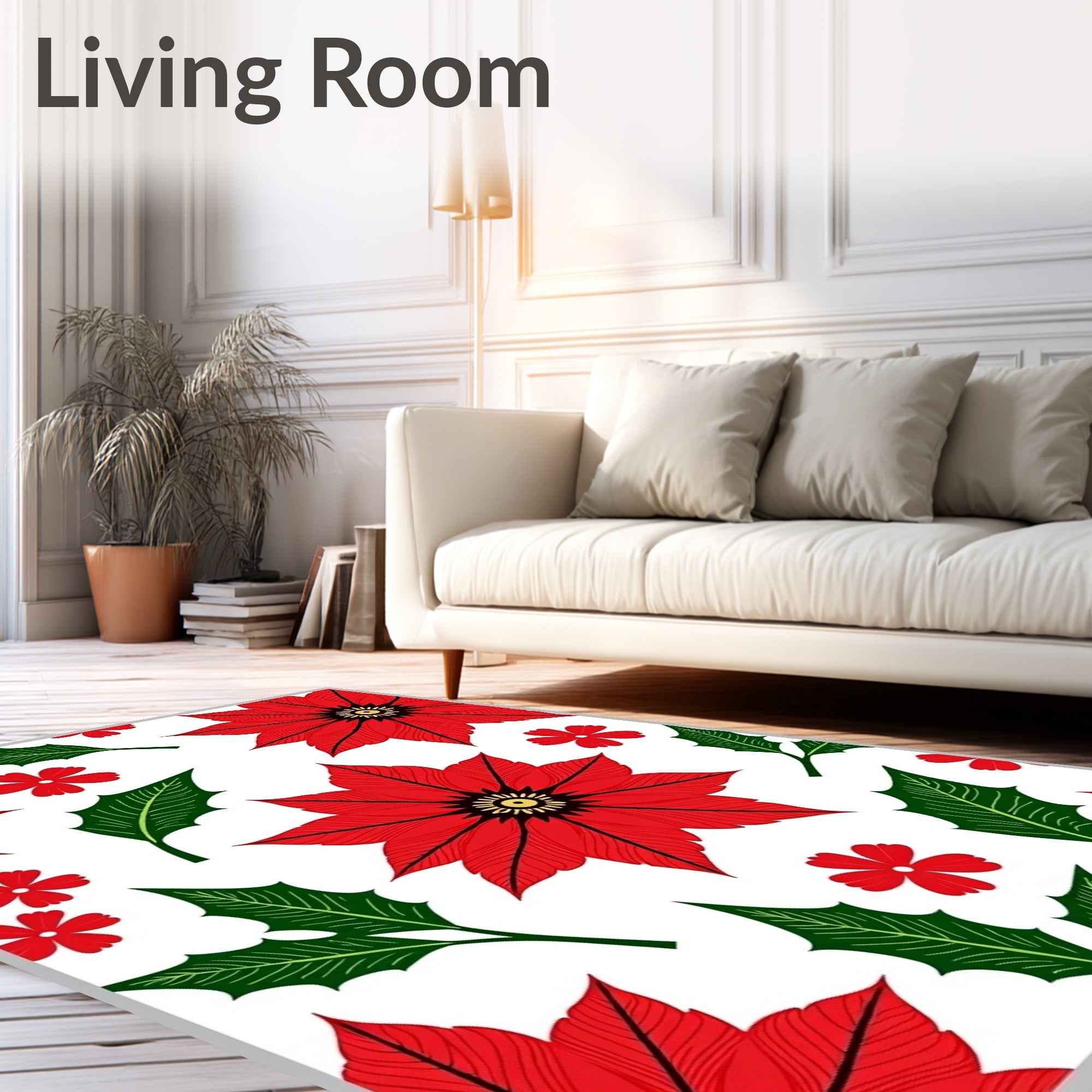 Red Poinsettia Holly Floral Arrangement Rug