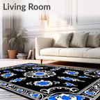 Black Floral Medallion Blue White Rug